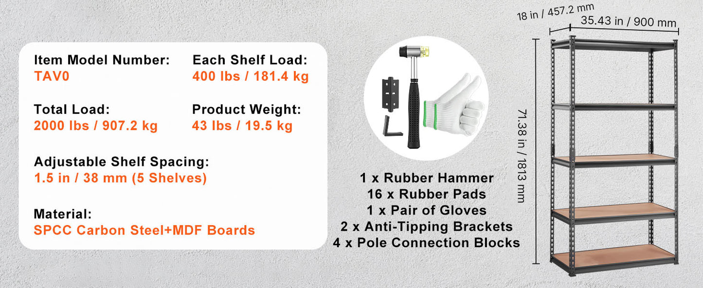 Ljustra Heavy Duty 5 Layer Storage Shelving Unit Metal Rack Organizer