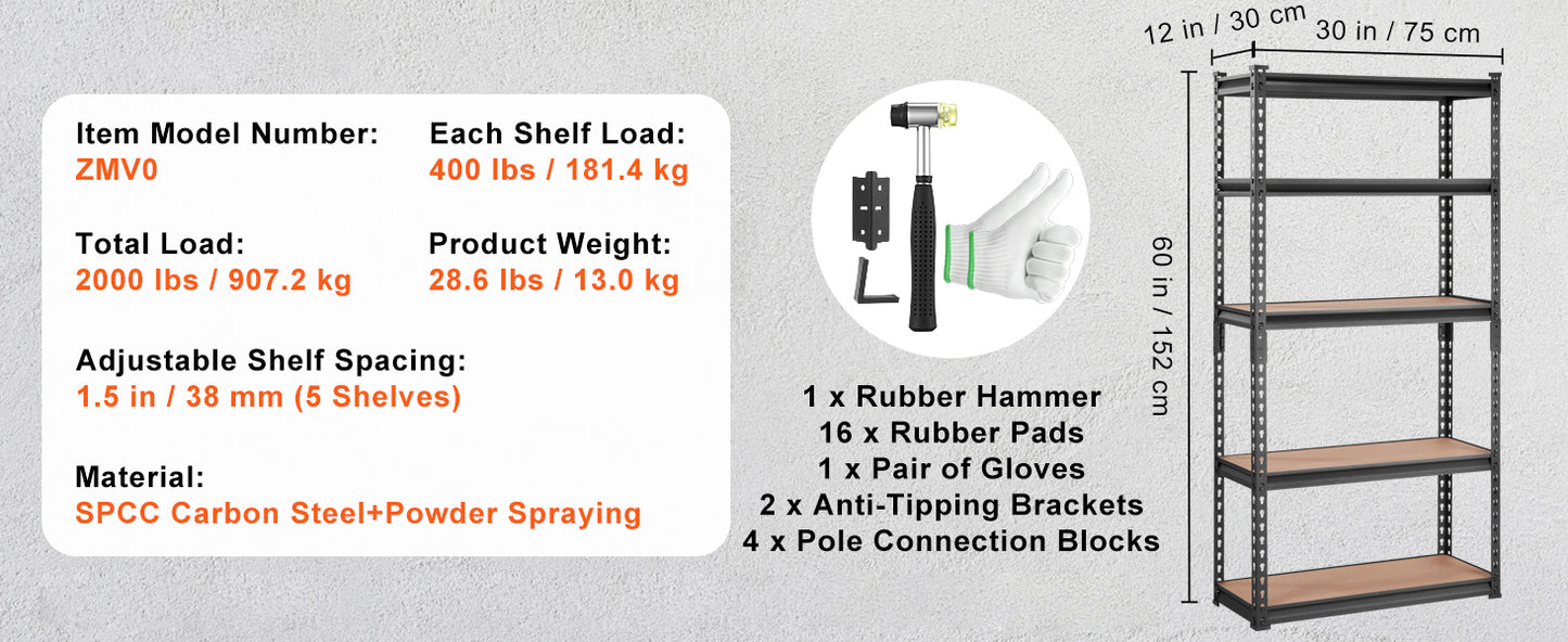 Ljustra Heavy Duty 5 Layer Storage Shelving Unit Metal Rack Organizer