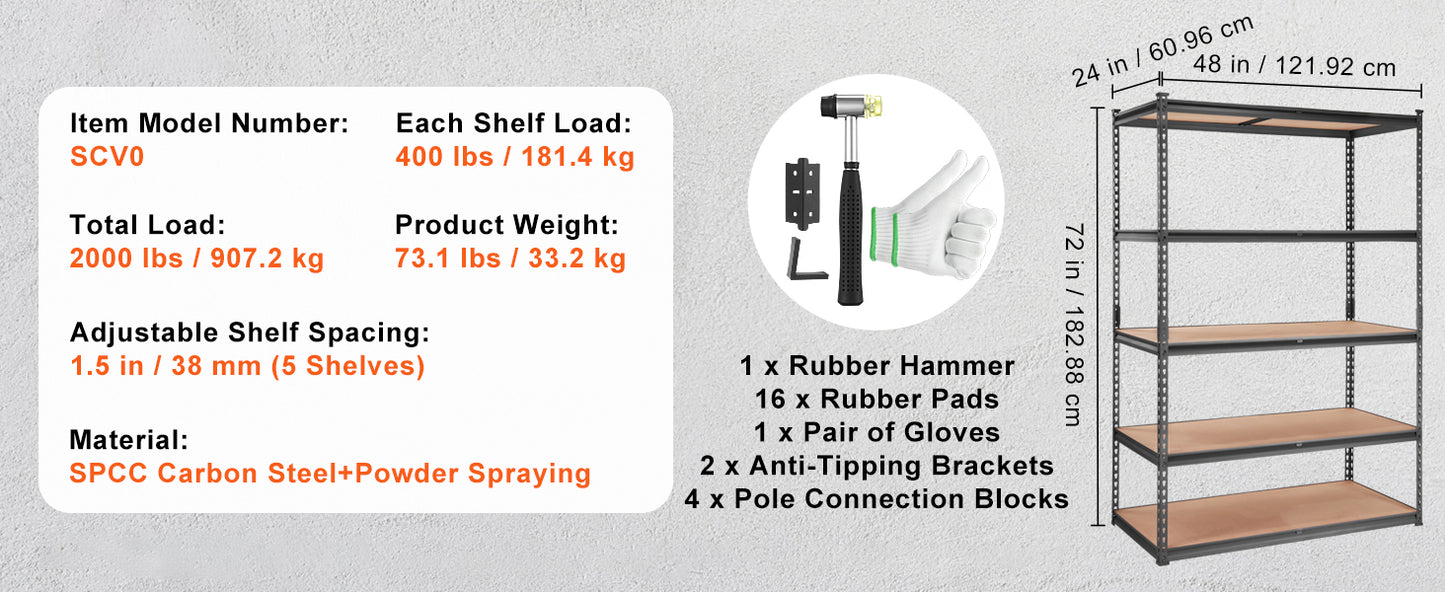 Ljustra Heavy Duty 5 Layer Storage Shelving Unit Metal Rack Organizer