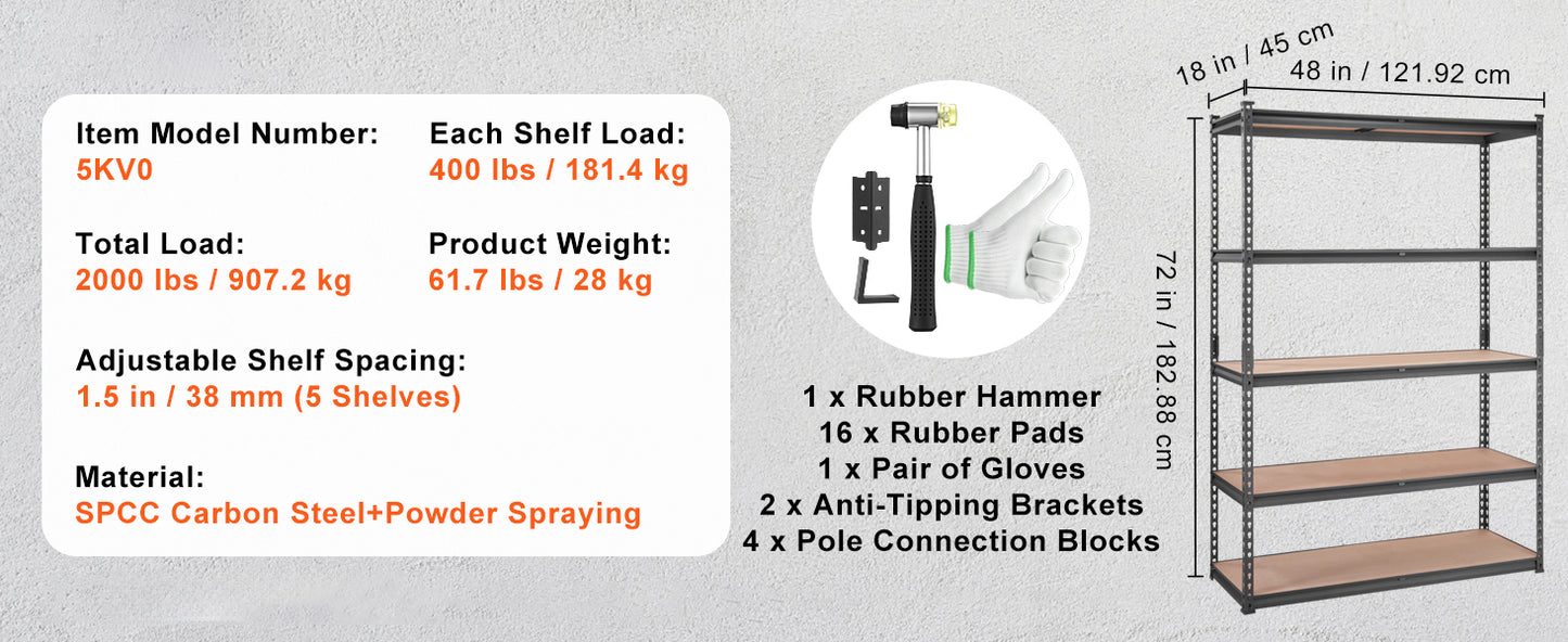 Ljustra Heavy Duty 5 Layer Storage Shelving Unit Metal Rack Organizer