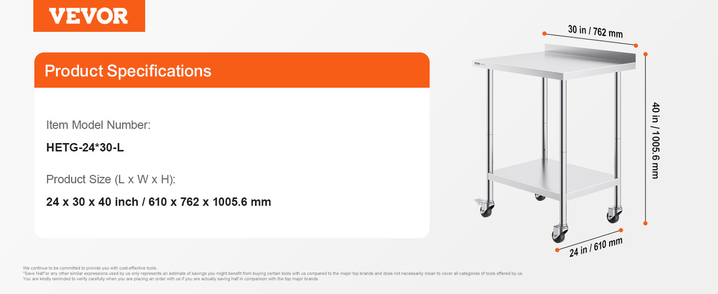 Ljustra Stainless Steel Work Table Commercial Food Prep Table Heavy Duty