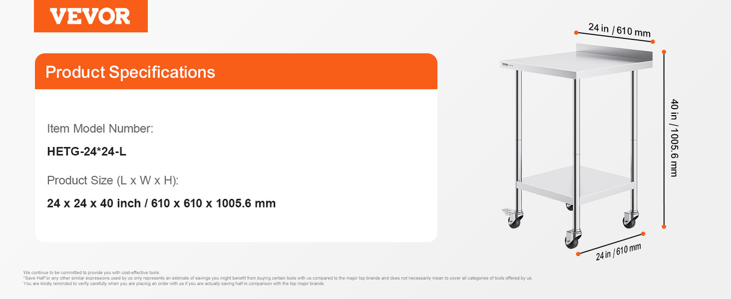 Ljustra Stainless Steel Work Table Commercial Food Prep Table Heavy Duty