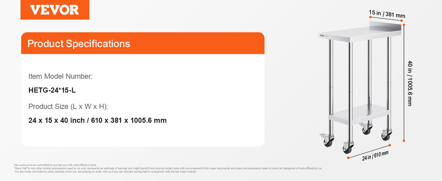 Ljustra Stainless Steel Work Table Commercial Food Prep Table Heavy Duty