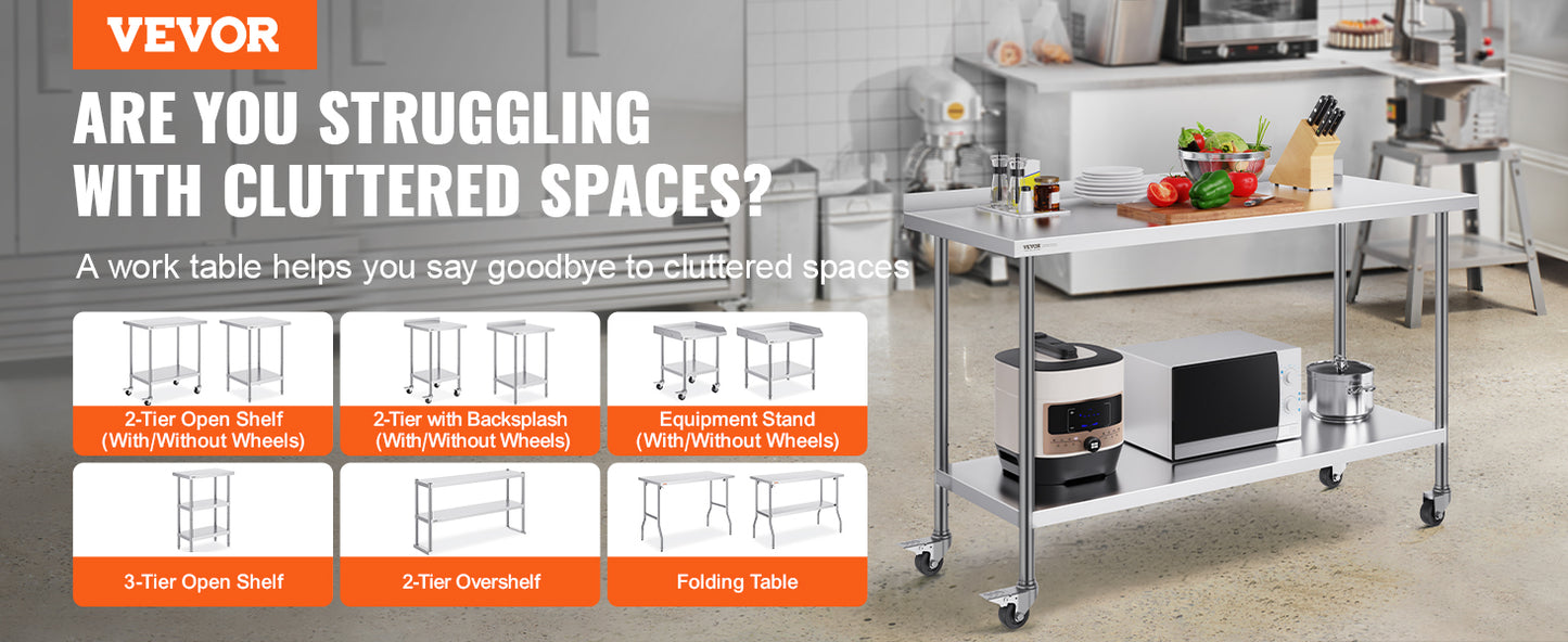 Ljustra Stainless Steel Work Table Commercial Food Prep Table Heavy Duty