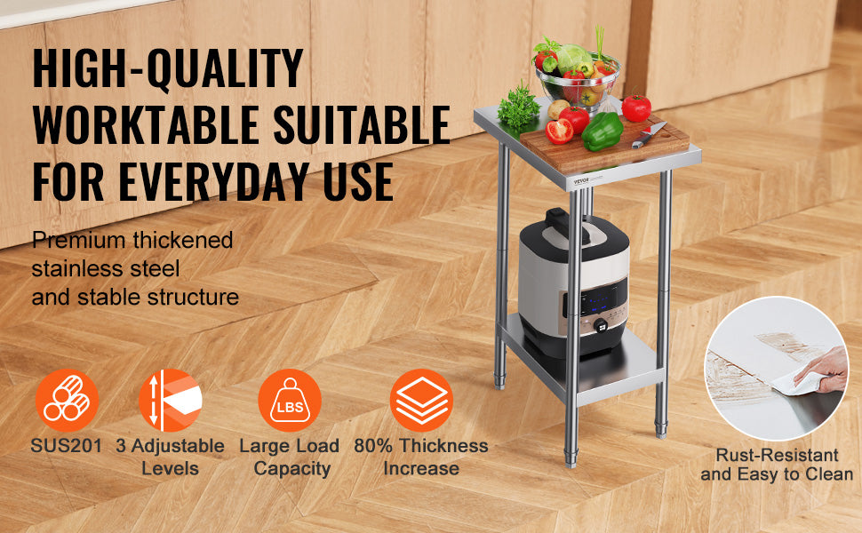 Ljustra Stainless Steel Prep Table Commercial Workstation Kitchen Garage