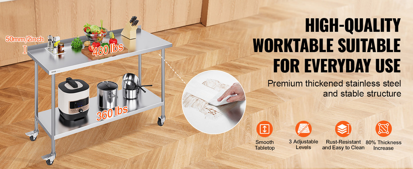 Ljustra Stainless Steel Work Table Commercial Food Prep Table Heavy Duty