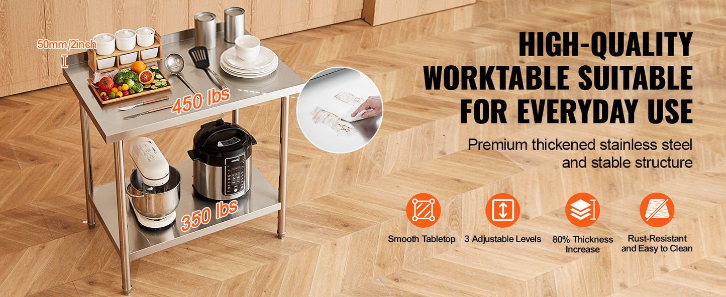 SucceBuy Stainless Steel Work Table Heavy Duty Adjustable Kitchen Table