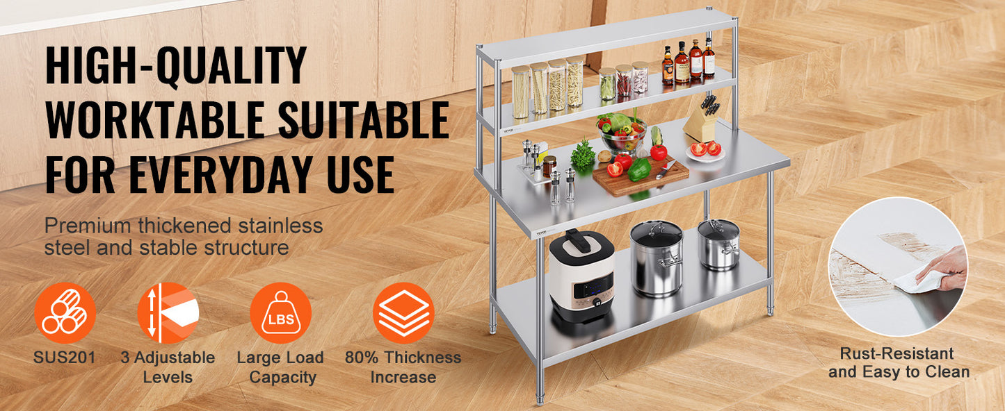 Ljustra Stainless Steel Kitchen Worktable with Adjustable Overshelf