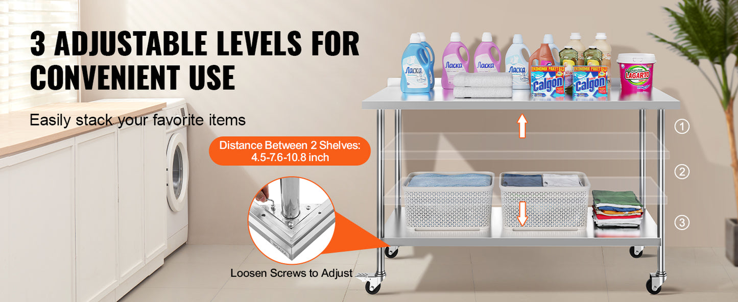 Ljustra Stainless Steel Work Table Commercial Food Prep Table Heavy Duty