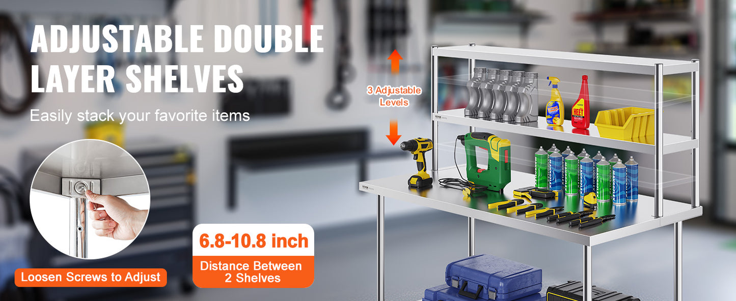 Ljustra Stainless Steel Kitchen Worktable with Adjustable Overshelf