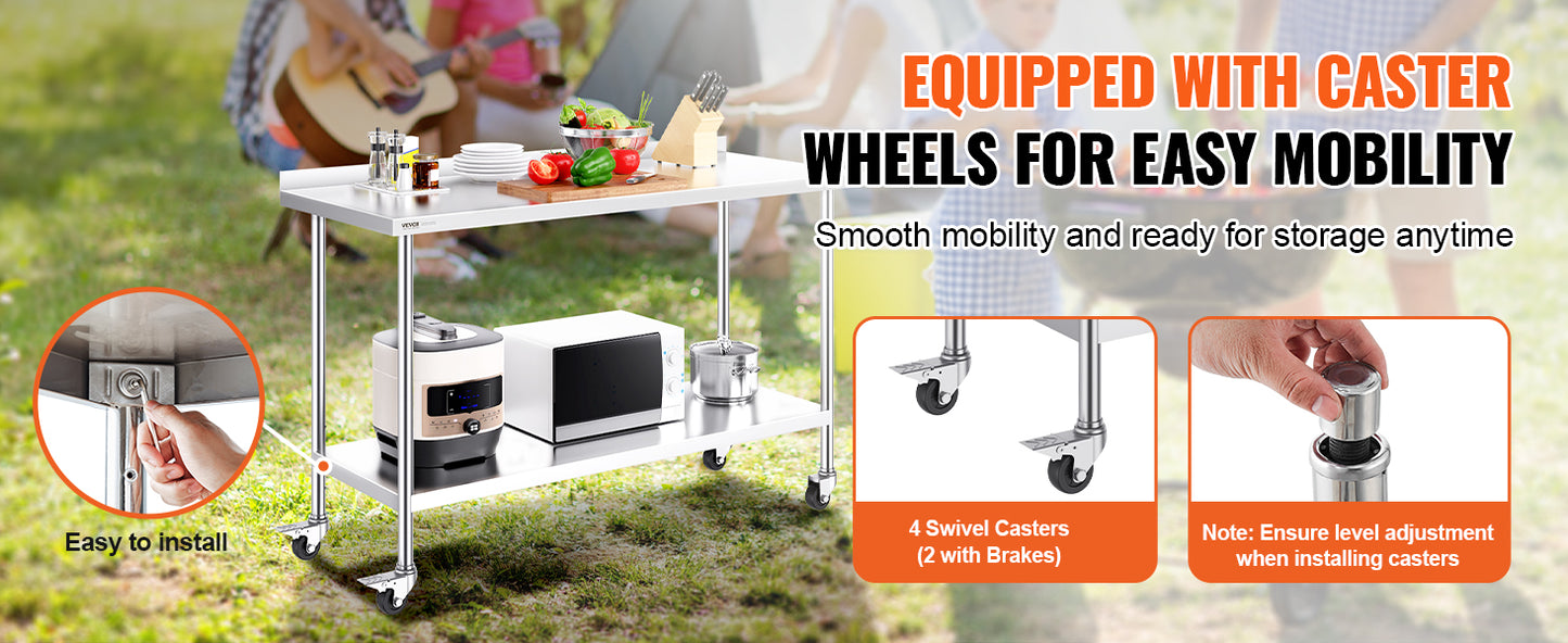 Ljustra Stainless Steel Work Table Commercial Food Prep Table Heavy Duty