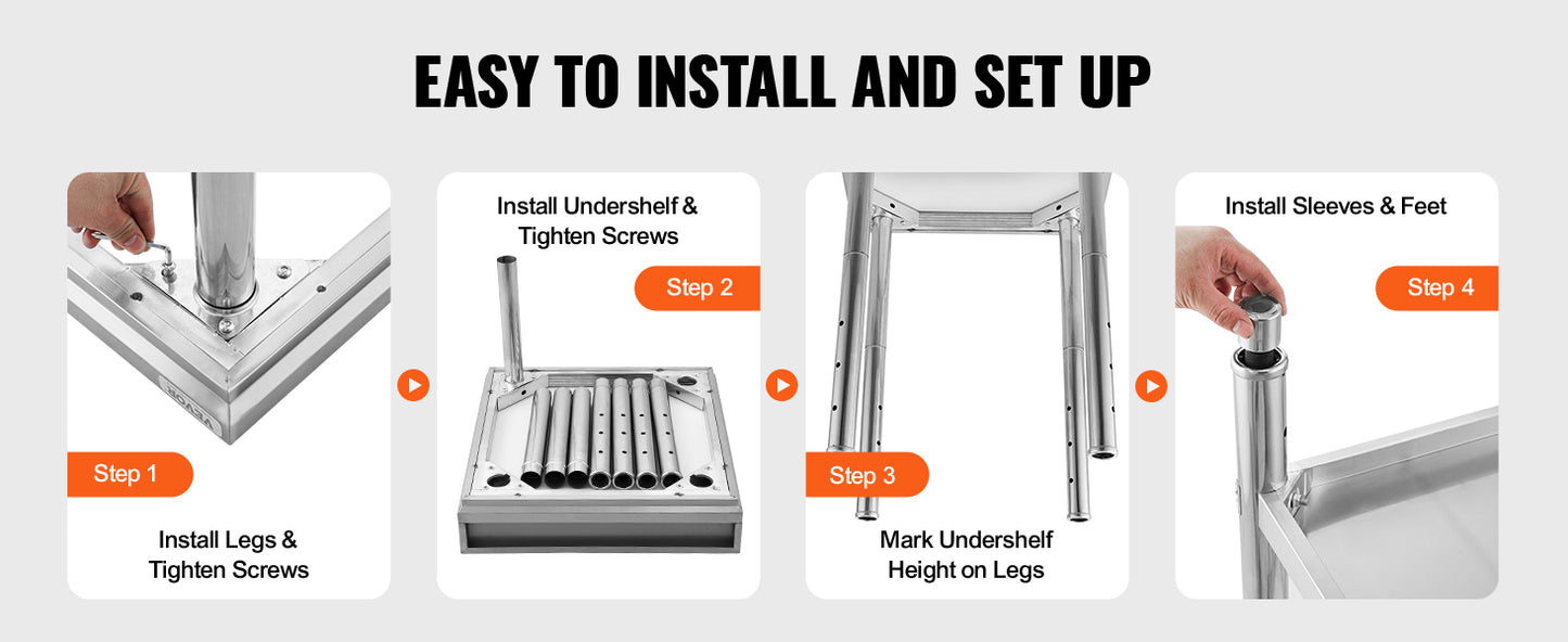 SucceBuy Stainless Steel Work Table Heavy Duty Adjustable Kitchen Table