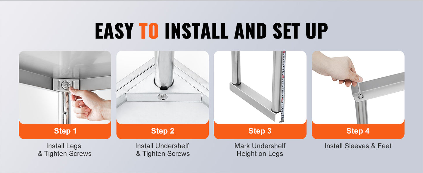 Ljustra Stainless Steel Kitchen Worktable with Adjustable Overshelf