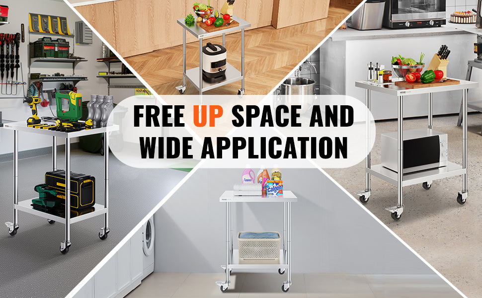 Heavy Duty Stainless Steel Work Table with Wheels Adjustable Height