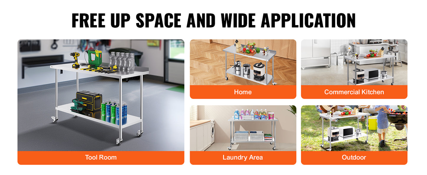 Ljustra Stainless Steel Work Table Commercial Food Prep Table Heavy Duty