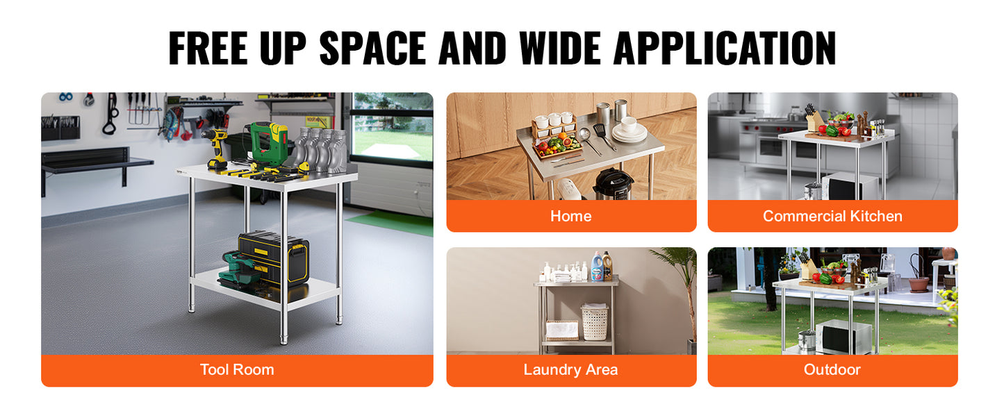 SucceBuy Stainless Steel Work Table Heavy Duty Adjustable Kitchen Table