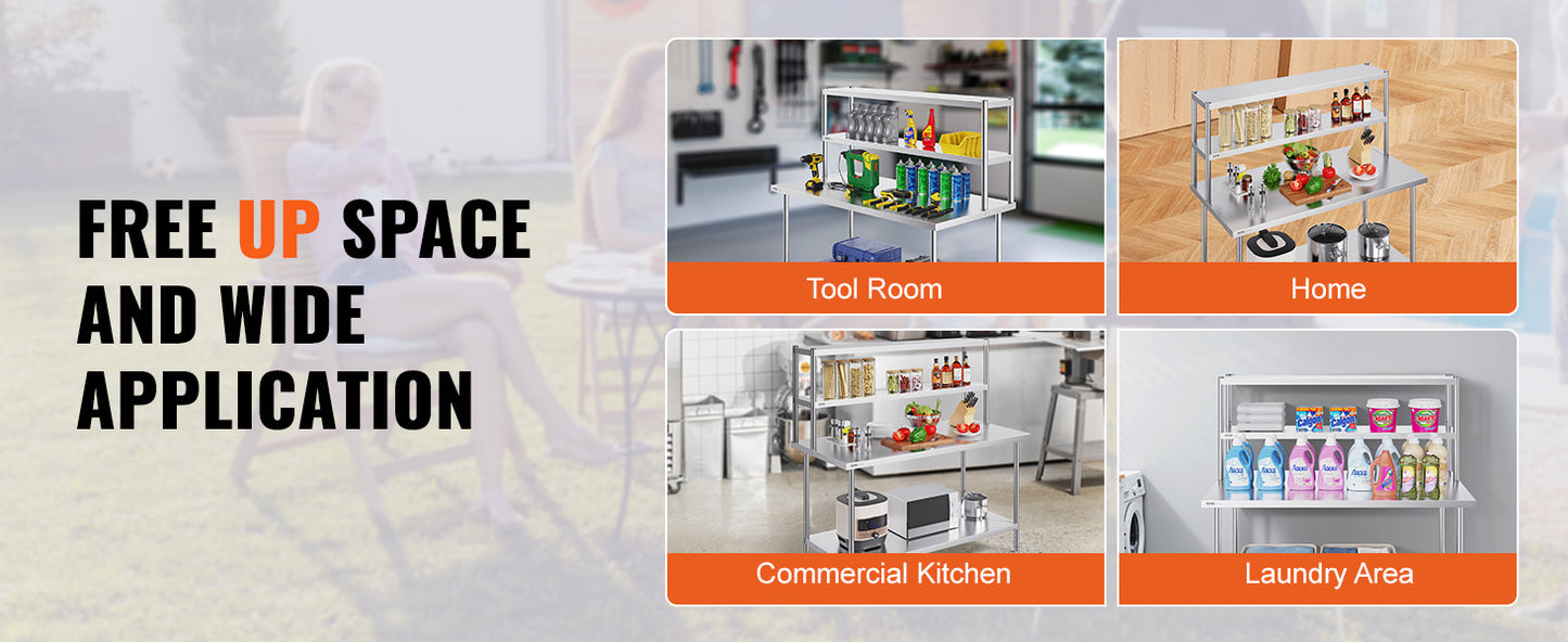 Ljustra Stainless Steel Kitchen Worktable with Adjustable Overshelf