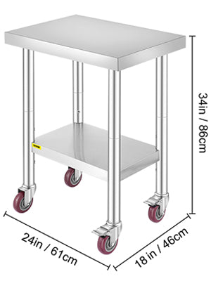 SucceBuy Stainless Steel Kitchen Worktable with Wheels for Home Restaurant