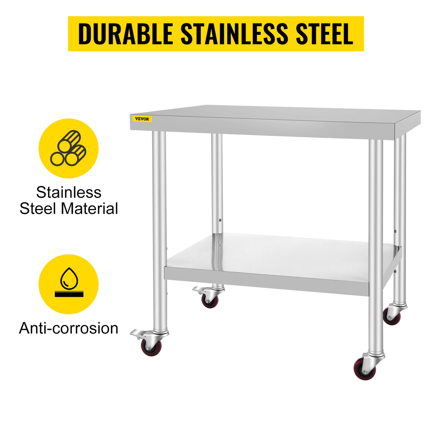 SucceBuy Stainless Steel Kitchen Prep Table with Caster Wheels 352 lbs Load