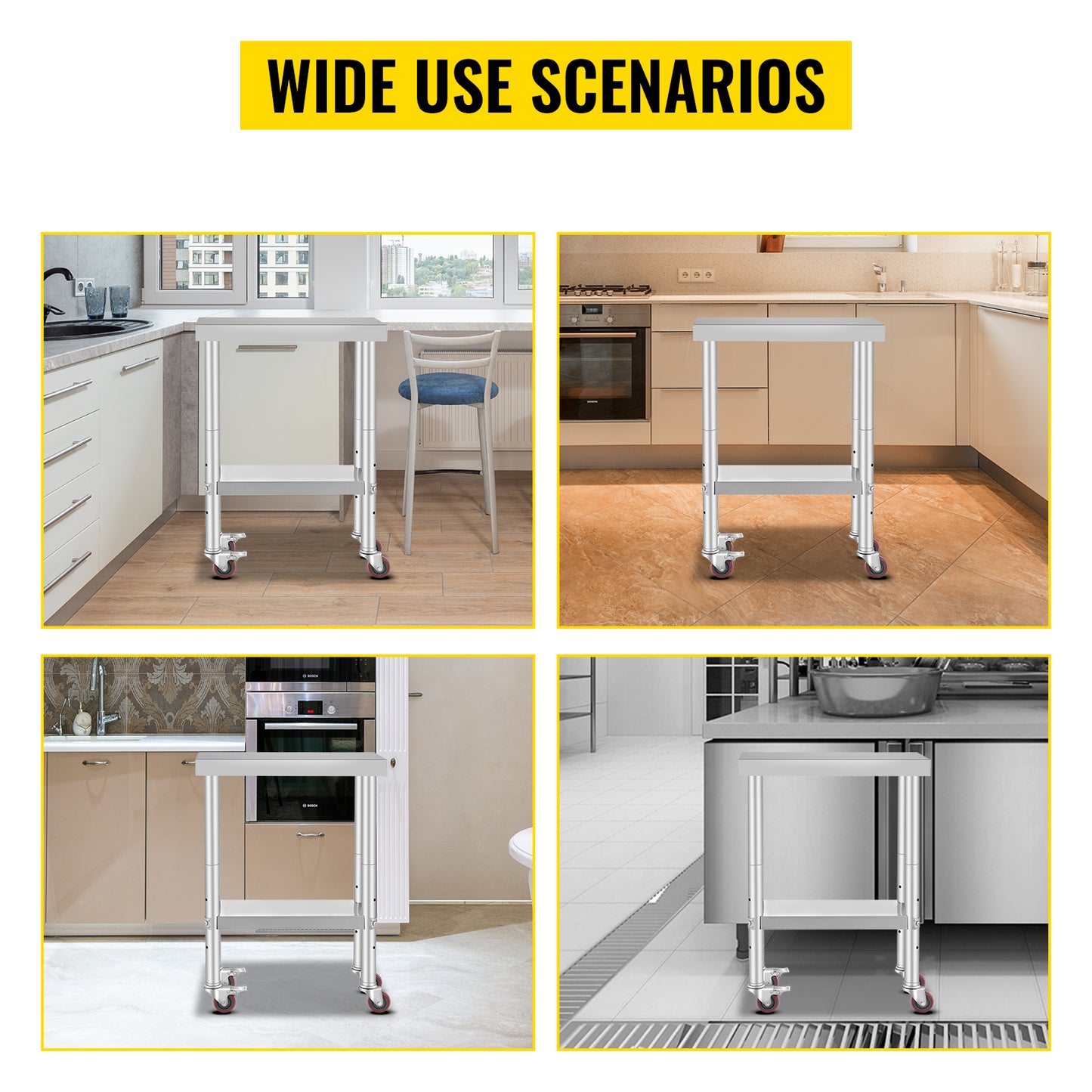 SucceBuy Stainless Steel Kitchen Worktable with Wheels for Home Restaurant