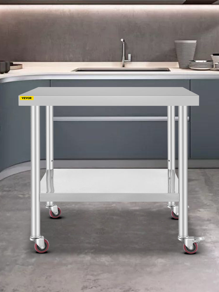SucceBuy Stainless Steel Kitchen Prep Table with Caster Wheels 352 lbs Load