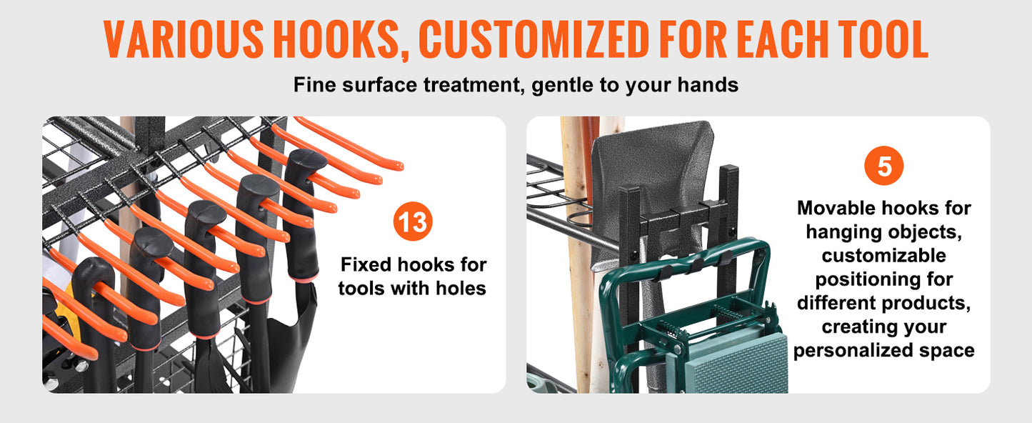 Ljustra Garden Tool Organizer 16 Slots Tool Rack with Wheels for Garage