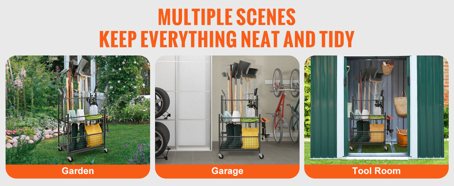 Ljustra Garden Tool Organizer 16 Slots Tool Rack with Wheels for Garage