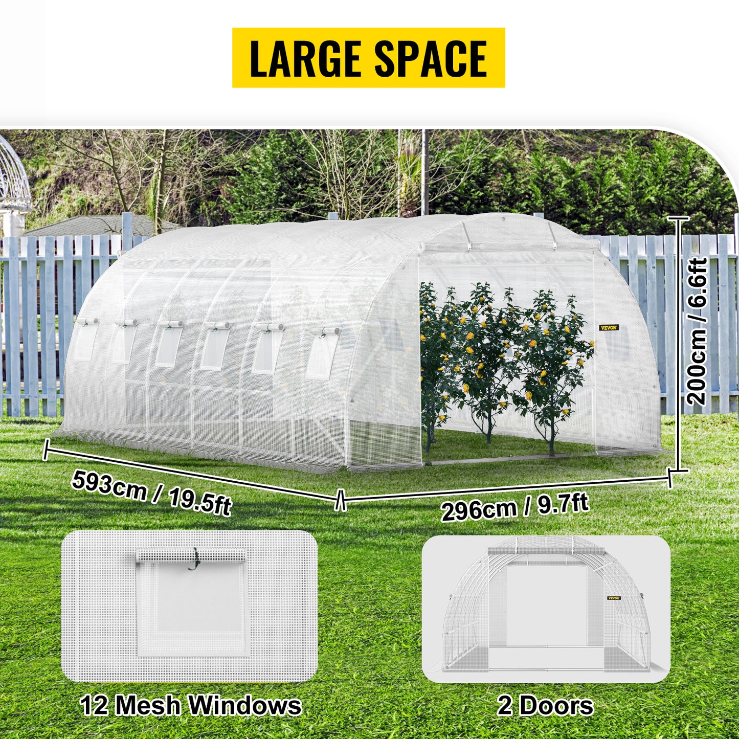 Ljustra Walk-in Tunnel Greenhouse 20x10x7 ft Portable with Zippered Doors