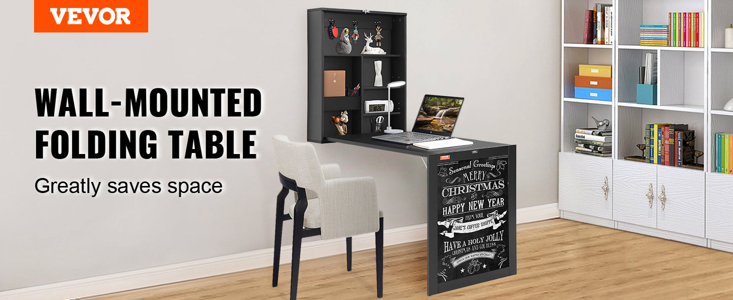 Space Saving Wall Mounted Desk with Storage and Blackboard for Home Office