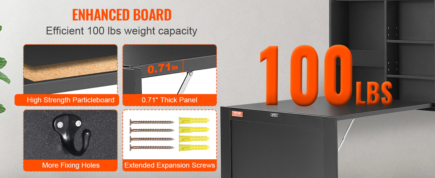 Space Saving Wall Mounted Desk with Storage and Blackboard for Home Office