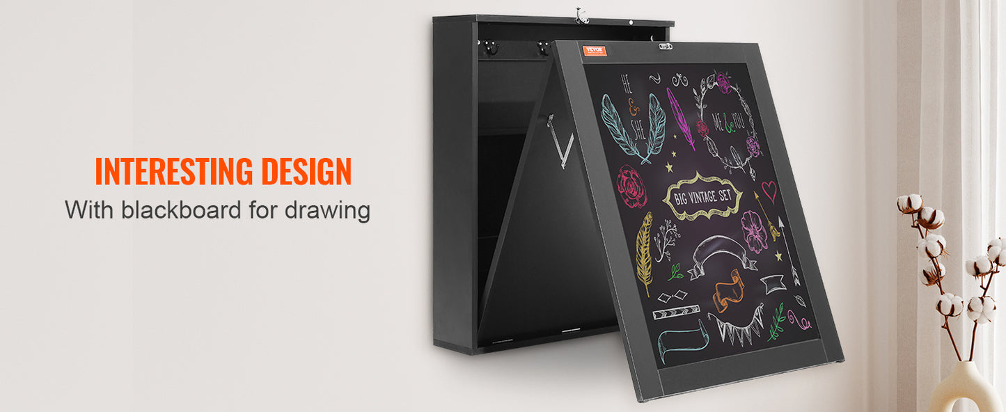 Space Saving Wall Mounted Desk with Storage and Blackboard for Home Office