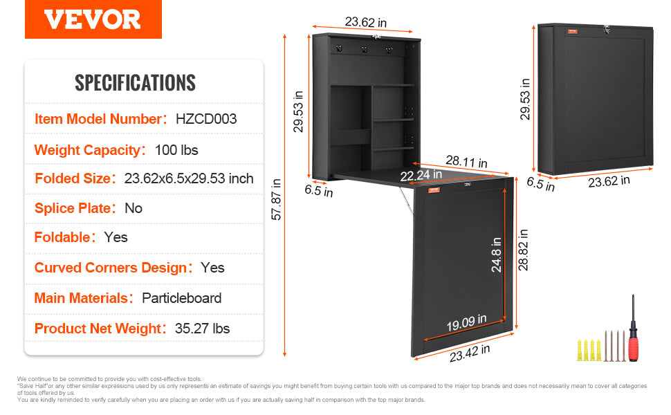 Space Saving Wall Mounted Desk with Storage and Blackboard for Home Office