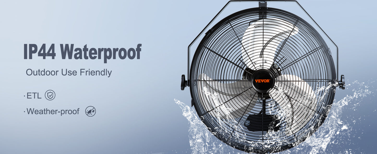 Ljustra High Velocity Waterproof Oscillating Wall Fan for Outdoor Use