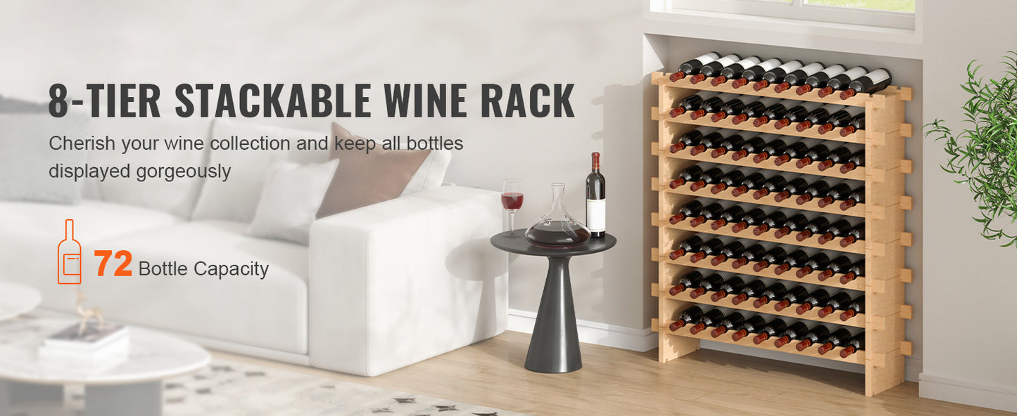 Ljustra Stackable Modular Bamboo Wine Rack for 48 72 Bottles Storage