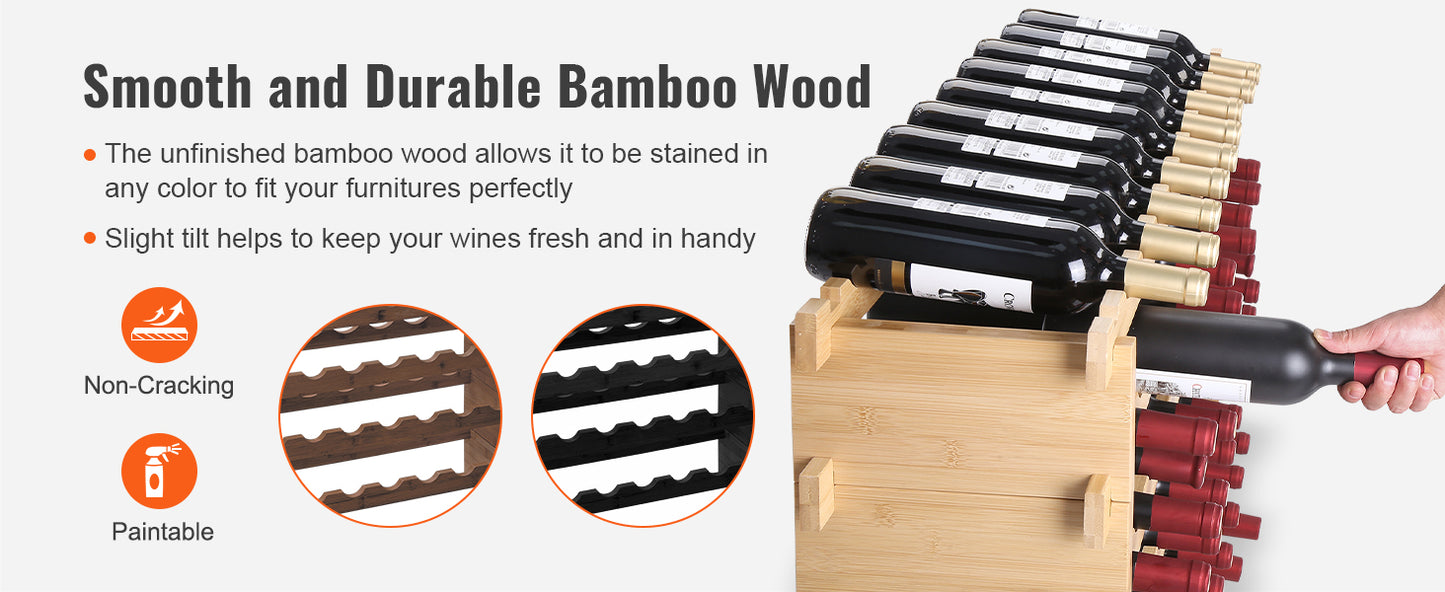 Ljustra Stackable Modular Bamboo Wine Rack for 48 72 Bottles Storage