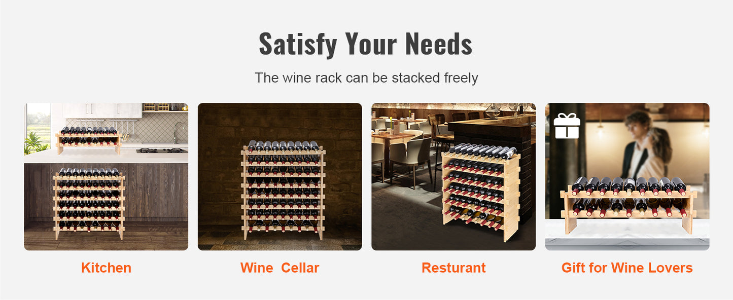 Ljustra Stackable Modular Bamboo Wine Rack for 48 72 Bottles Storage