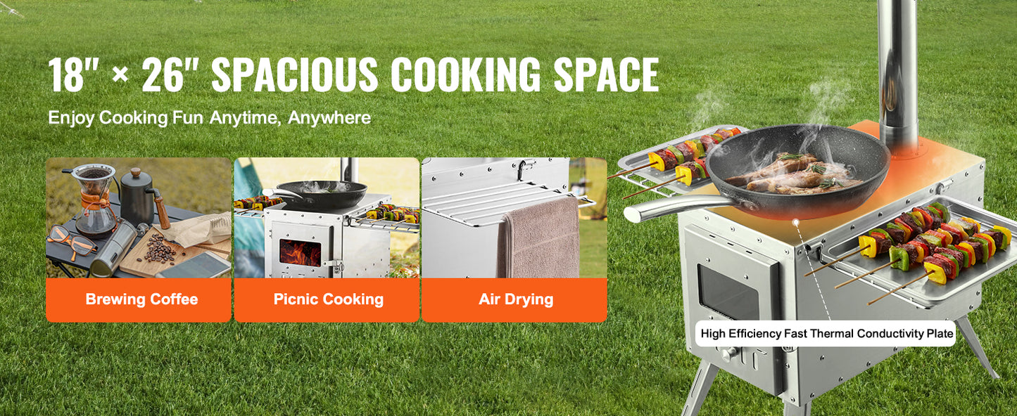 Ljustra Portable Camping Wood Stove Stainless Steel 86in Chimney