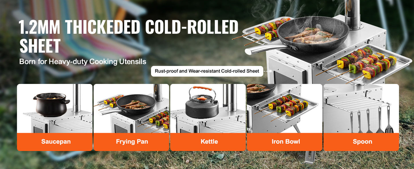 Ljustra Portable Camping Wood Stove Stainless Steel 86in Chimney