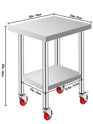 VEVOR Stainless Steel Kitchen Worktable with Caster Wheels for Storage